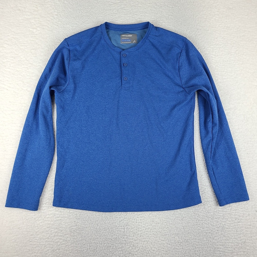 Twillory Henley Shirt Mens Large Blue Crewneck Activewear Long Sleeve T-Shirt *